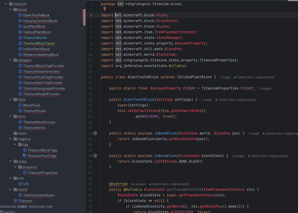 Screenshot of IntelliJ IDEA showing Cannot resolve symbol IDE Errors for all minecraft symbols