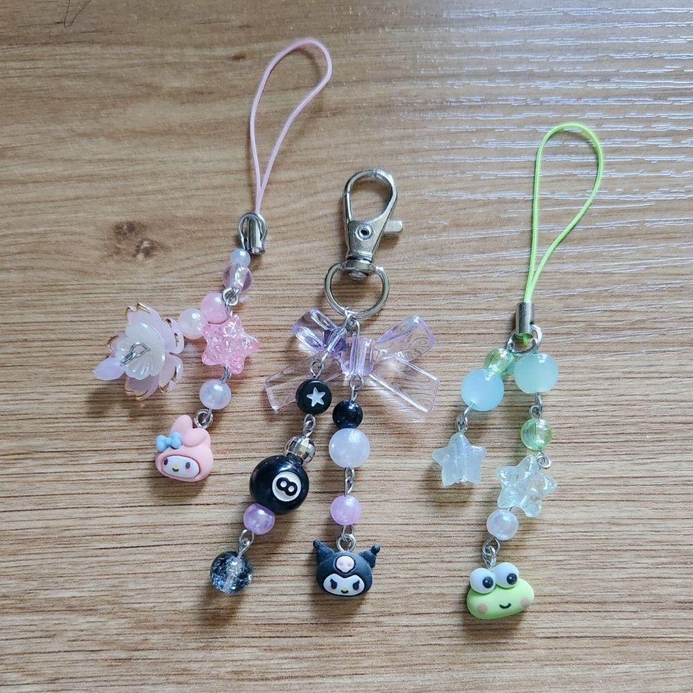 Sanrio phone charms - my melody, kuromi, keroppi