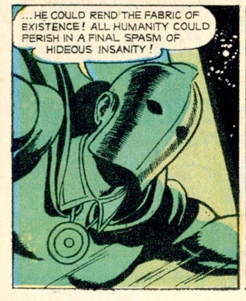 Dr. Fate predicts: "He could rend the fabric of existence! All humanity could perish in a final spasm of hideous insanity!"