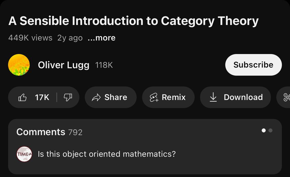 YouTube. A Sensible Introduction to Category Theory by Oliver Lugg.

Comment. Is this object oriented mathematics?