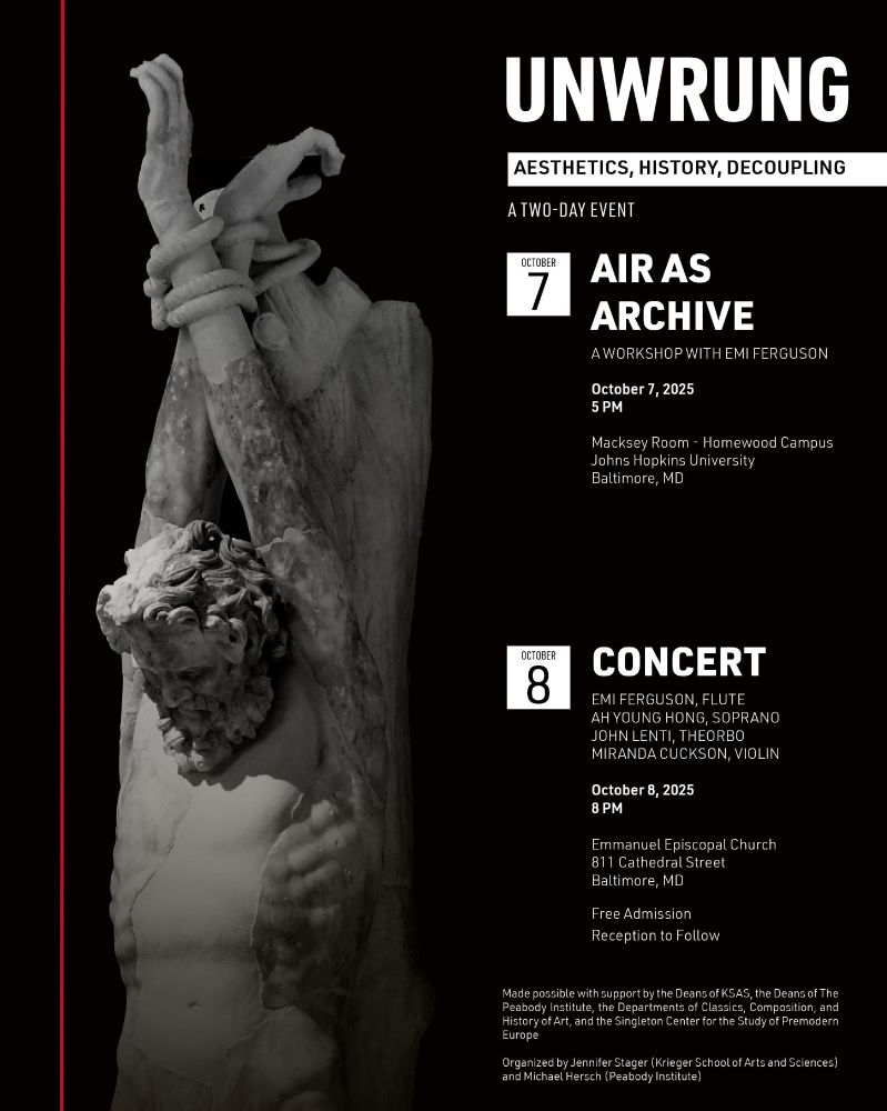 Image of stone Christ on a cross,  poster for concert @ Emmanual Episcopal Church in Bmore Oct 8