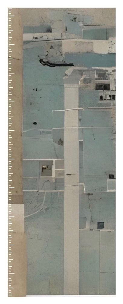 This hydrochronotope is a visual representation that weaves together the concepts of time and water, emphasizing their dynamic relationship. The work is divided into vertical sections, suggesting a timeline that captures various temporal scales, from seasonal changes to long-term climatic shifts. The color palette features soothing gradients of blues and earthy tones, symbolizing different states of water, such as liquid, ice, and vapor, while textured patterns evoke the fluidity and movement inherent in hydrological processes. The composition invites viewers to reflect on the interconnectedness of water and human activity, as well as the impact of environmental changes over time.