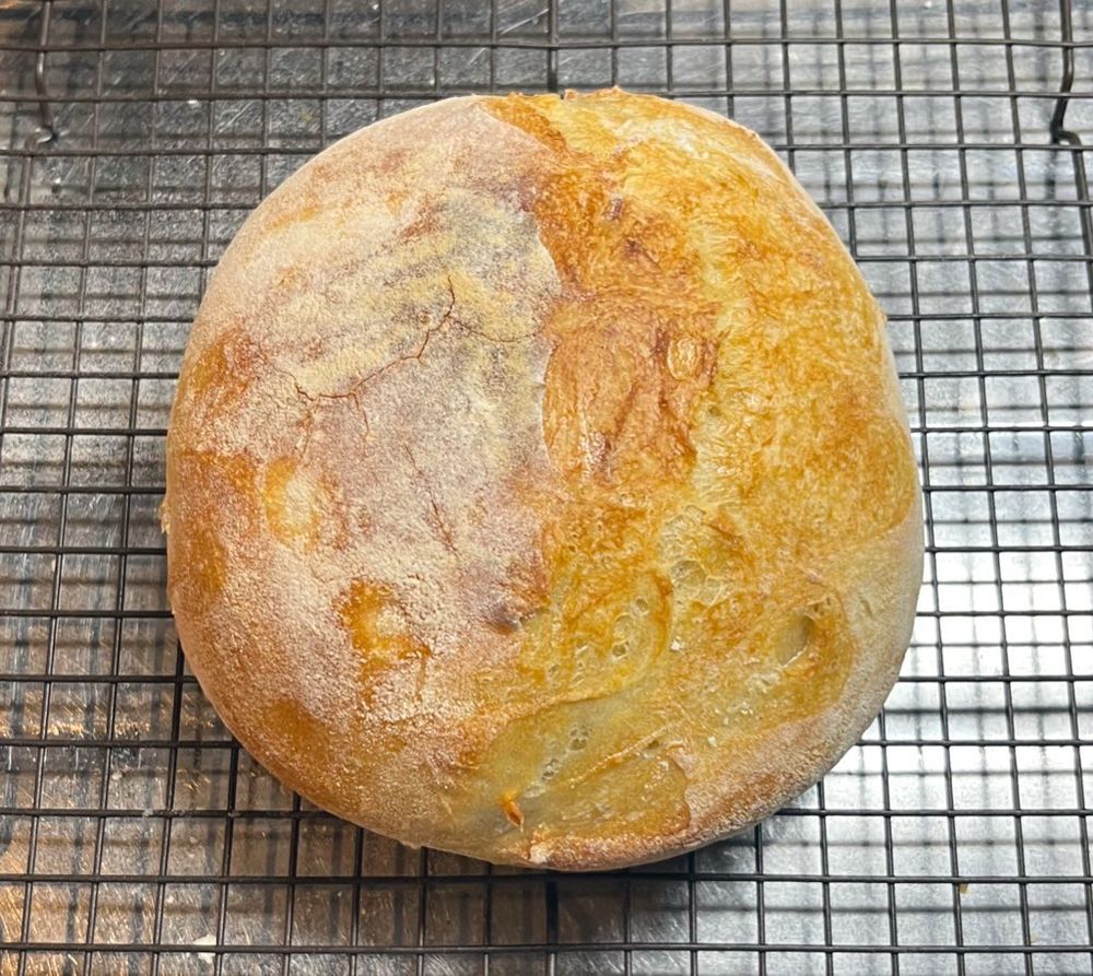 網の上に置かれた手作りの丸いパンの画像