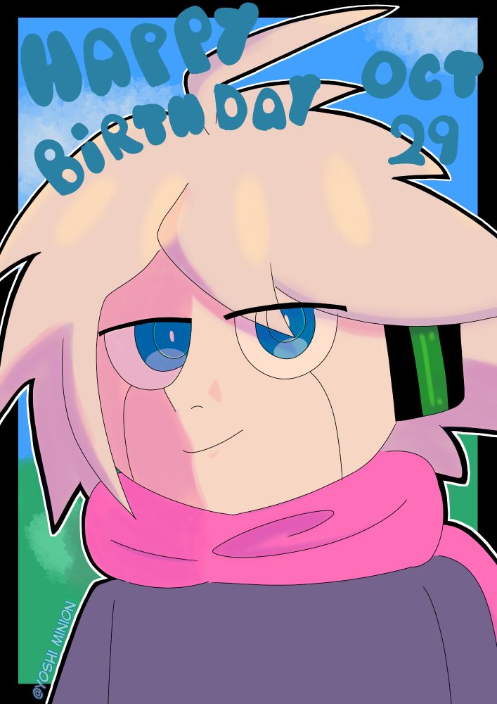 Art of Kiibo from Danganronpa V3. Above him says Happy birthday          Oct 29