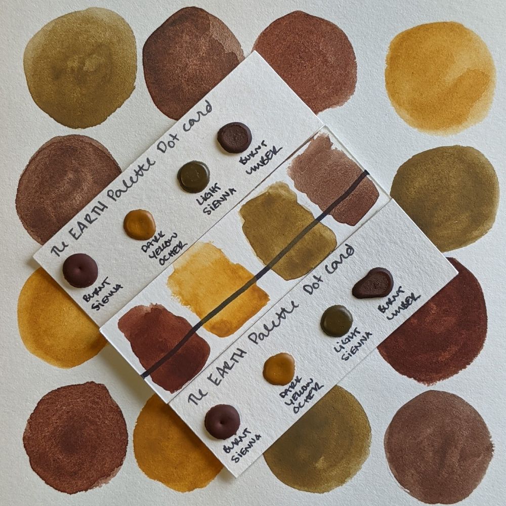 The Earth-Oxide Palette with colors Burnt Sienna, Yellow Ocher, Light Sienna and Burnt Umber from Vintage Watercolors. Find more at vintagewatercolors.com