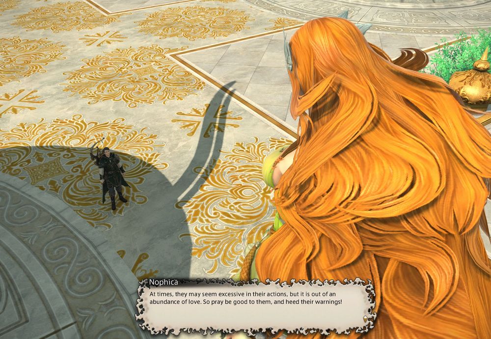 Nophica: "At times, they may seem excessive in their actions, but it is out of an abundance of love. SO pray be good the them and heed their warnings!"