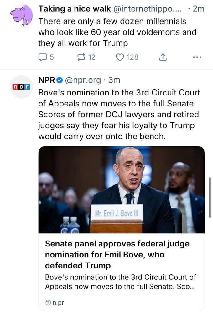 An NPR post about Emil Bove directly beneath op’s post