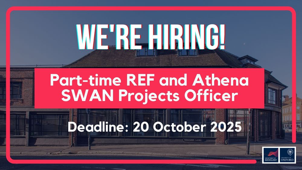 We're hiring a Part-time REF and Athena SWAN Projects Officer. Deadline: 20 October 2025
