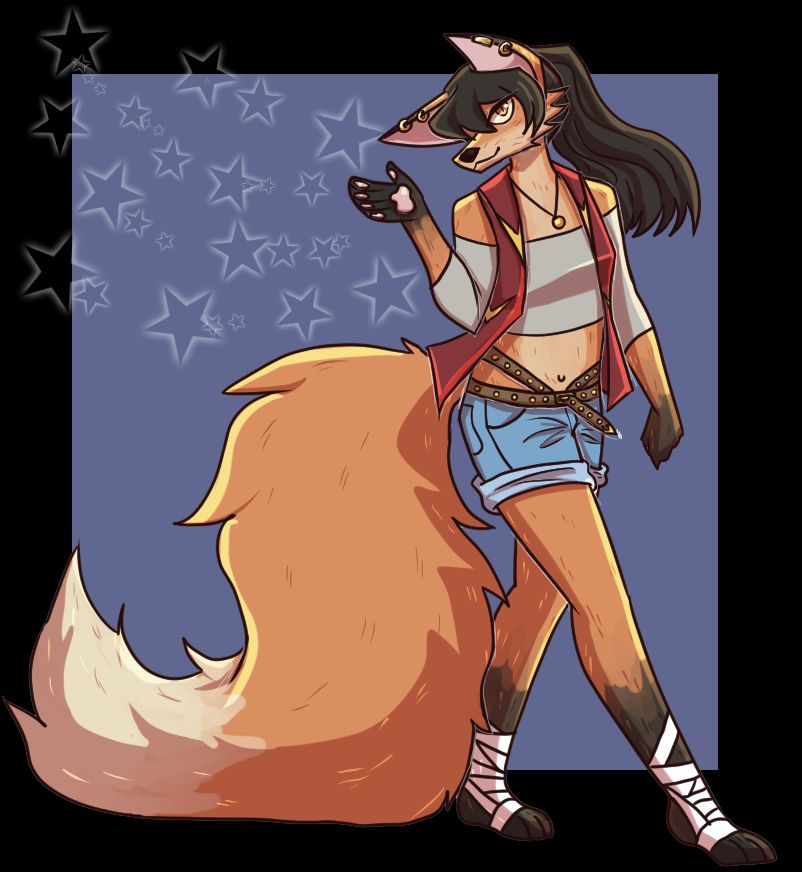an old oc named Trivia, shes a anthro fox with a dark ponytail