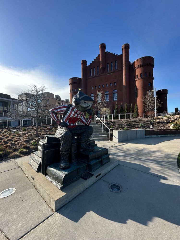 A picture of a badger statue. The statue is the University of Wisconsin mascot. 