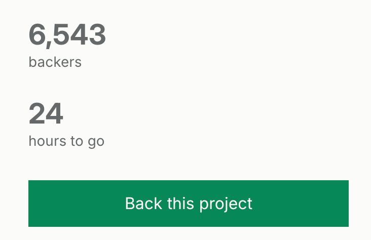 A screencap from our First In Fright: The FANGORIA Compendium Kickstarter campaign. It reads: 6,543 backers / 24 hours to go / Back this project