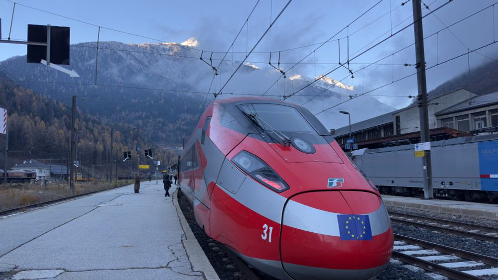 Frecciarossa train at Modane in the alps