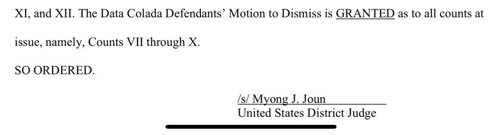 The Data Colada Defendants' Motion to Dismiss is GRANTED as to all counts at issue, namely, Counts VII through X. 
SO ORDERED. 
Myong J. Joun
United States District Judge