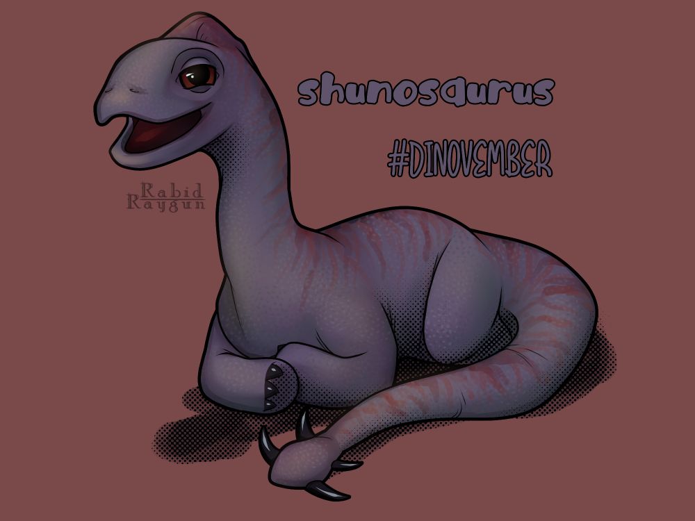Stylized drawing of a baby shunosaurus