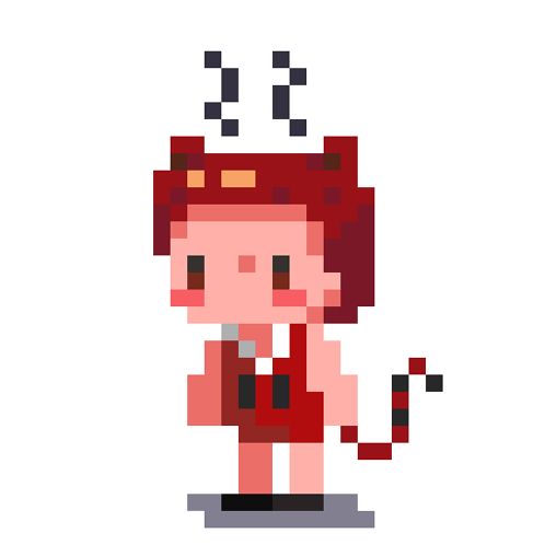 a pixel art of a girl dressed as a devil with horns and a whip .