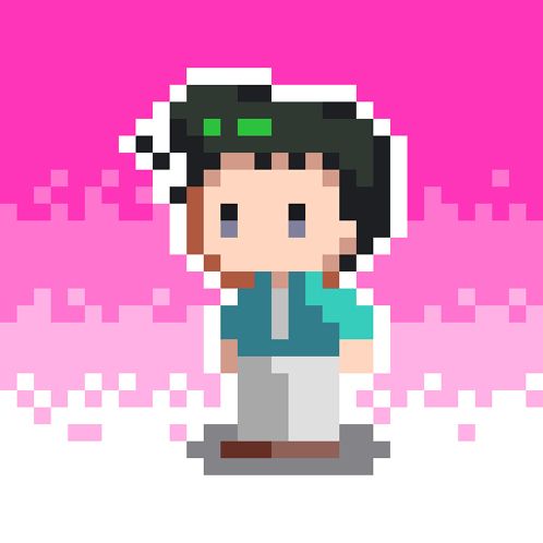 a pixel art of a person with a pink background .