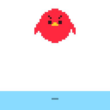 a pixel art of an angry bird flying over the water