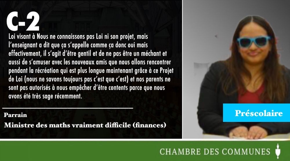 Graphique du projet de loi C-2 avec une image de la ministre des finances.
