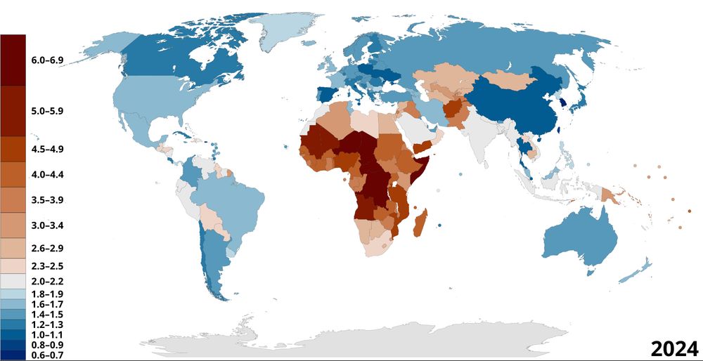 It's a map of the world with fertility rates for every country and every African nation is blowing the rest of the world out of the water, so I'm saying the only reason anyone discusses this is literally because worrying about replacement level fertility rates is a white supremacist thing, fuckin' full stop lol morons. OMG America has a declining birth rate well you know what let in every immigrant who wants in, problem solved dipshits!