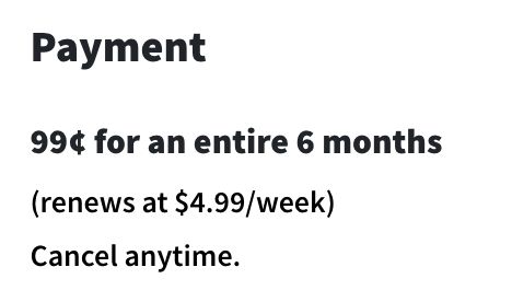 a screenshot from houstonchronicle.com showing their pricing of 99 cents for a full 6 months followed by it renewing at $4.99 a week