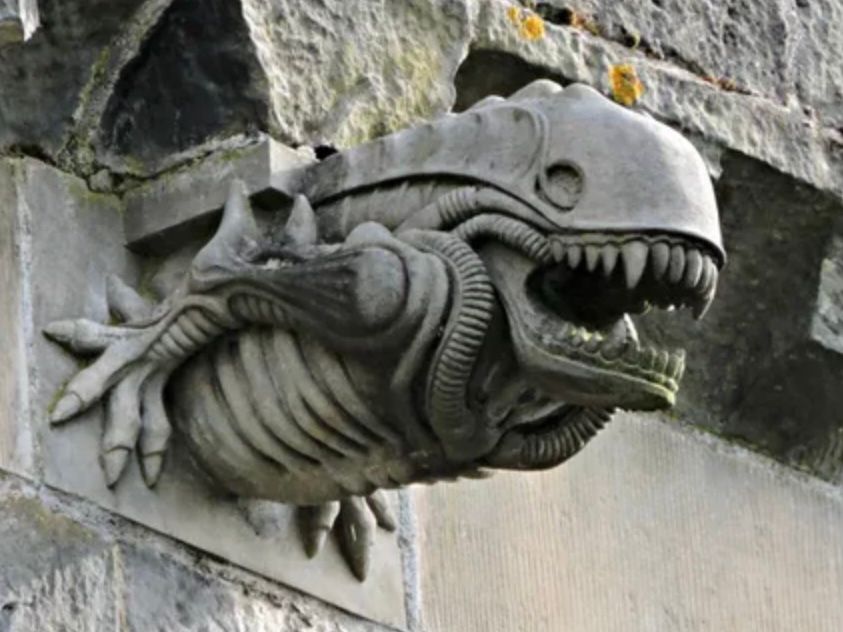 A gargoyle similar to Giger’s Alien protrudes from the wall of Paisley Abbey.