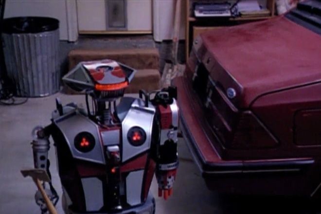 Evolver, the robot from the classic motion picture Evolver, as voiced by Mr. William H. Macy.