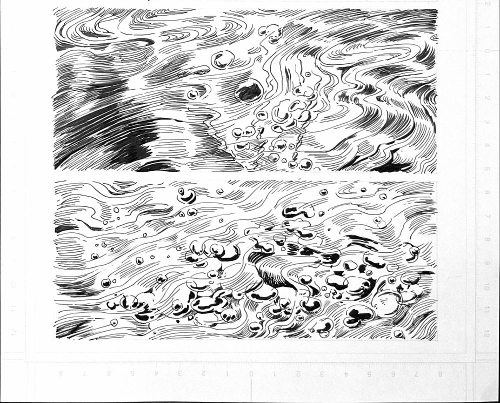 two panels of flowing water
