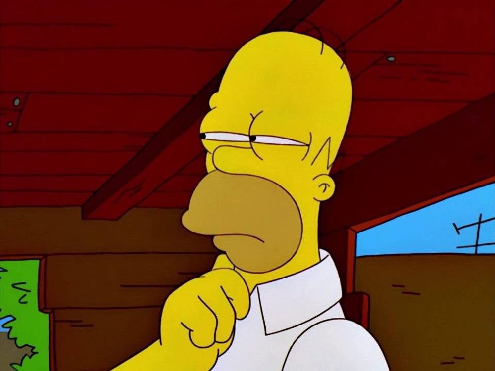 Homer Simpson with an expression of suspicion