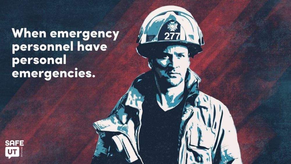 Graphic with "When emergency personnel have personal emergencies" featuring a male firefighter.