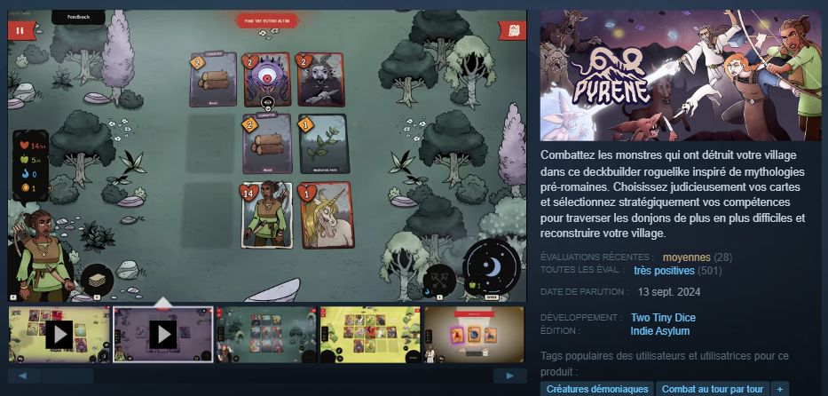 screenshot from Pyrene's steam page, displaying 501 reviews and a very positive rating