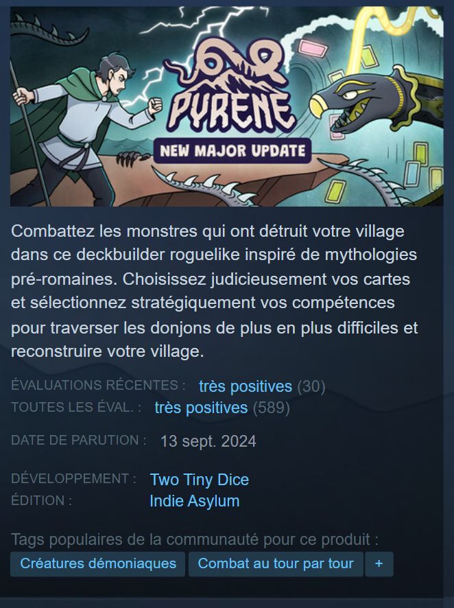 screeshot from Pyrene's Steam page, displaying 589 reviews