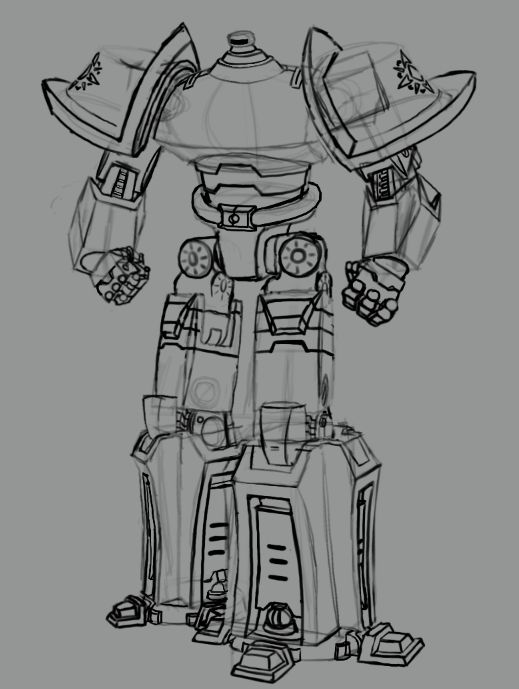 A full body sketch of a giant robot.