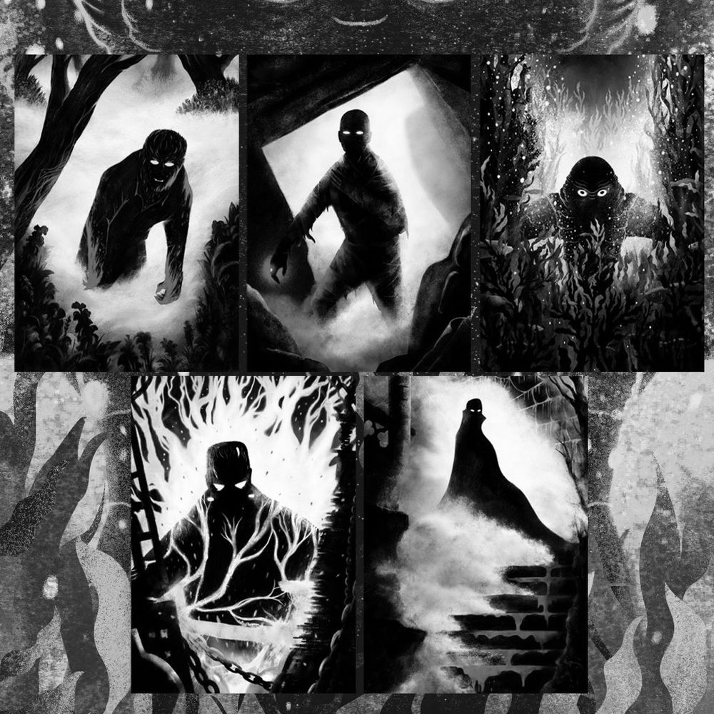 universal monsters prints by Carly A-F in black and white 
