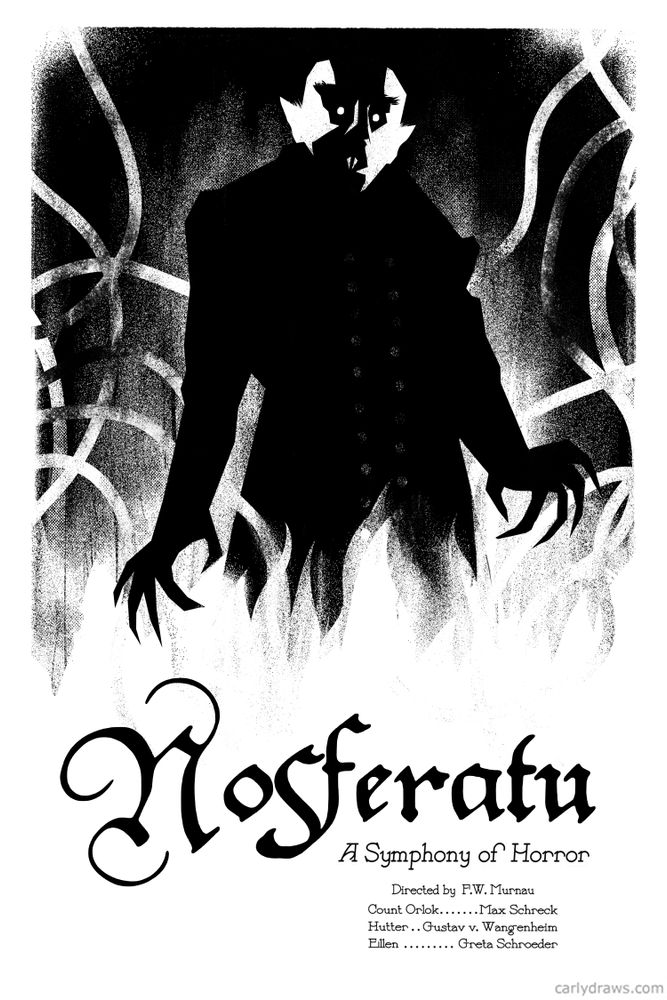 nosferatu against flames and film reels 