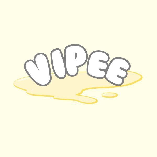 A yellow background with white text with a gray outline spelling out vipee.