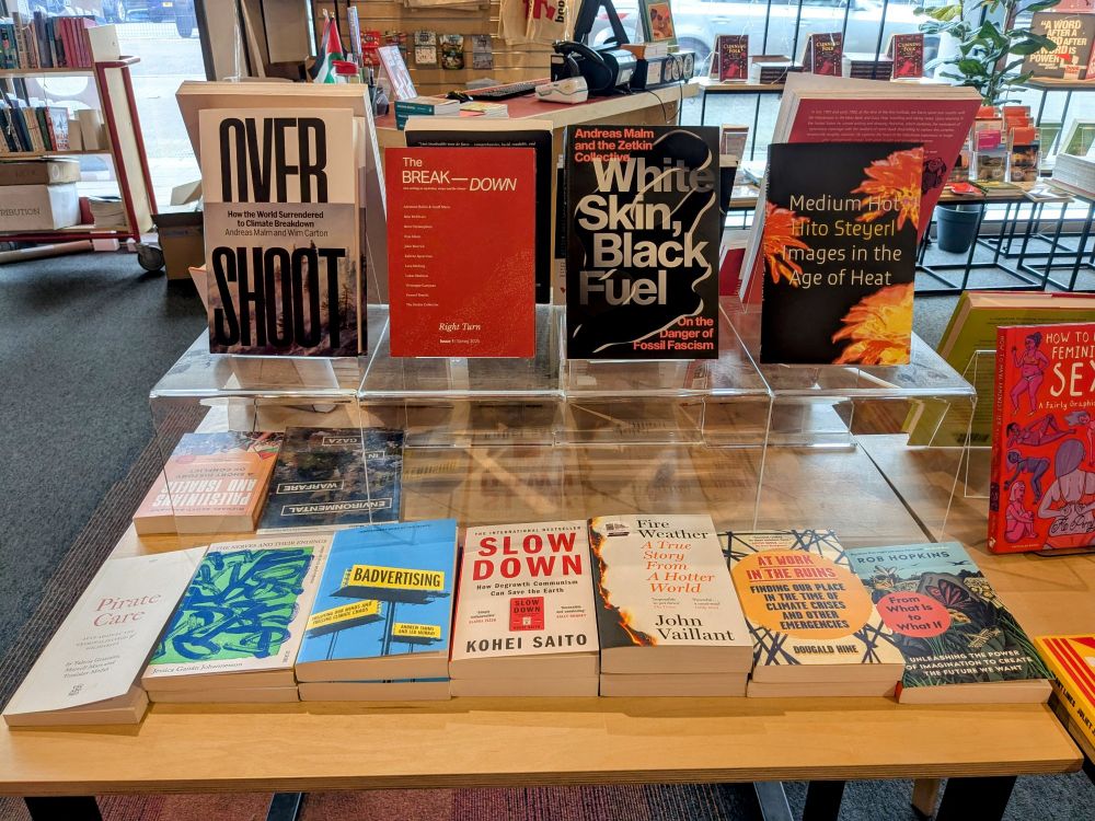 A display of books on the environment and climate crisis 