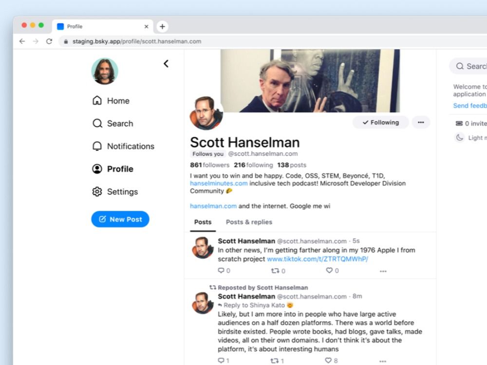 Screenshot of Bluesky web app