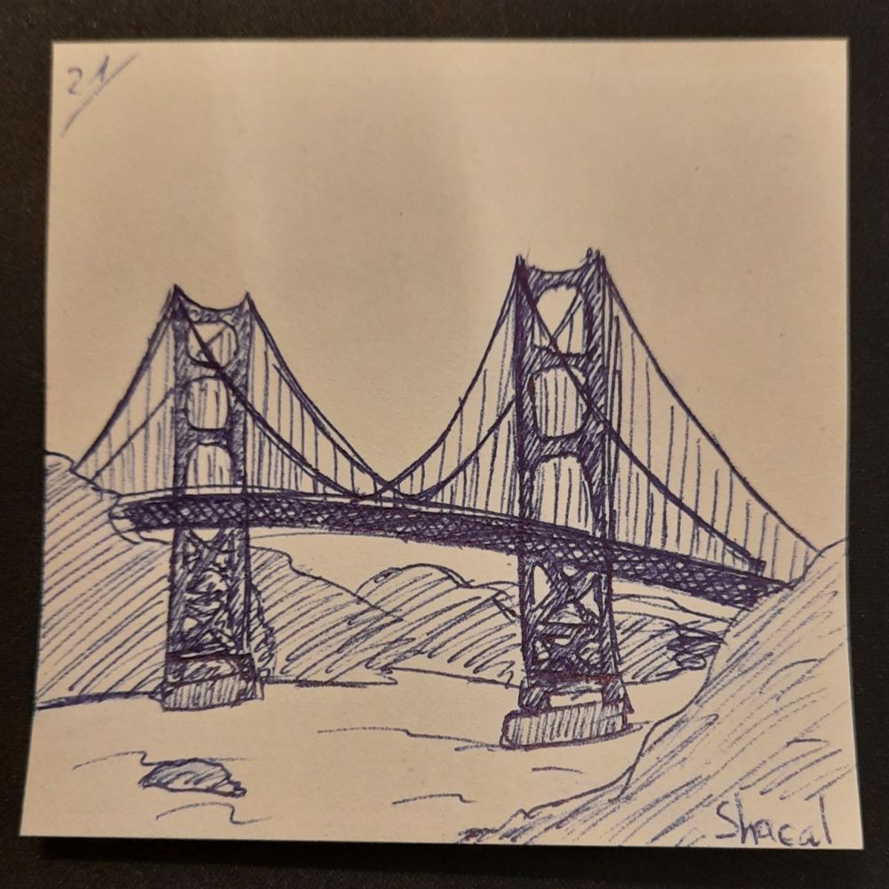 Mit Kugelschreiber gekrakelte Zeichnung der Golden Gate Bridge 