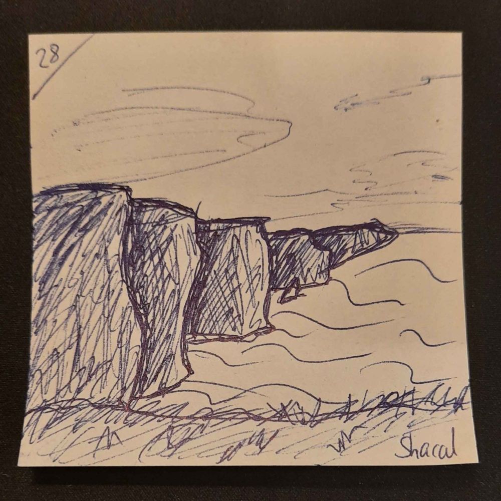 Mit Kugelschreiber gekrakelte Zeichnung der Cliffs of Moher