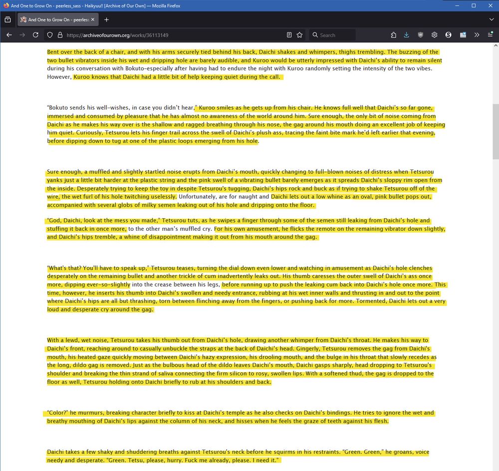 Excerpt from peerless_sass's Fic, "And One to Grow On" (2021), where the highlighted parts were plagiarized from Jive's "Bite the Bullet" (2018).