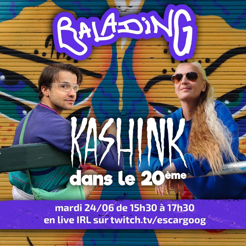 Escargoog présente balading, un live twitch IRL dans les rues de Paris 20eme en compagnie de l’artiste Kashink qui nous montrera ses fresques de street art et parlera de l’histoire de son ancien quartier ! Le 24 juin entre 15h30 et 17h30 sur twitch.tv/escargoog