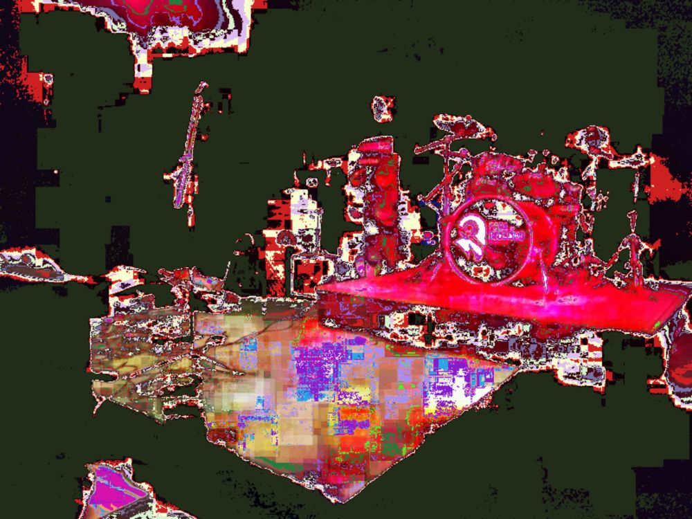 Distorted photo of a music stage.