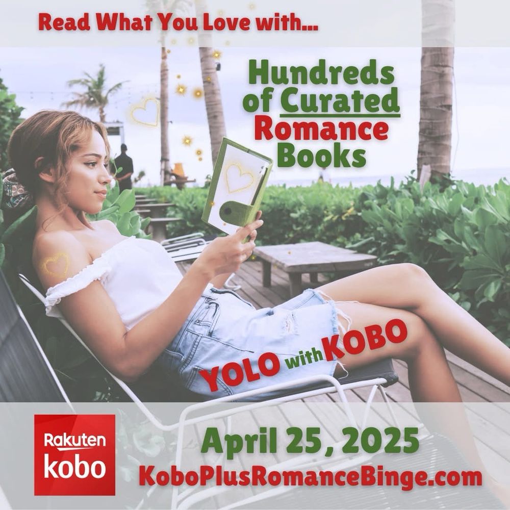 Picture of woman reading Romance on an e-reader while on vacation on a beach promoting YOLO with KOBO on www.KoboPlusRomanceBinge.com