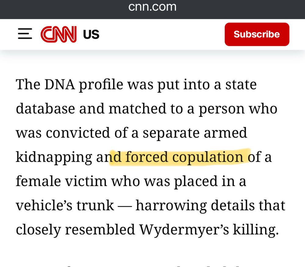 CNN article about a man freed from prison by DNA evidence that belonged to a different man convicted of “armed kidnapping and forced copulation.”