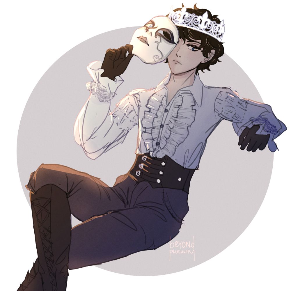 An illustration of Alec Vasil from the webseries Parahuman. He's wearing his Regent outfit, sitting idly while holding his mask in his right hand, seemingly shielding his face from the light.