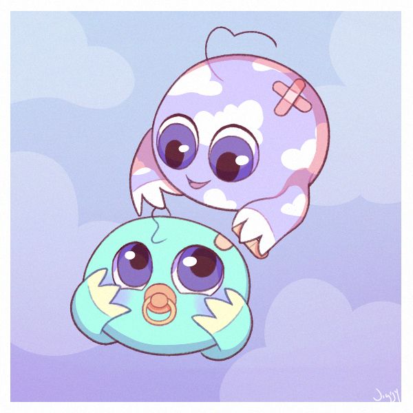 Neopet art piece for Kiko Day. Older Kiko helping place bandaid on baby kiko