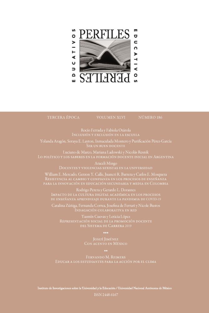 Portada del número 186 de la revista Perfiles Educativos del IISUE de la UNAM.