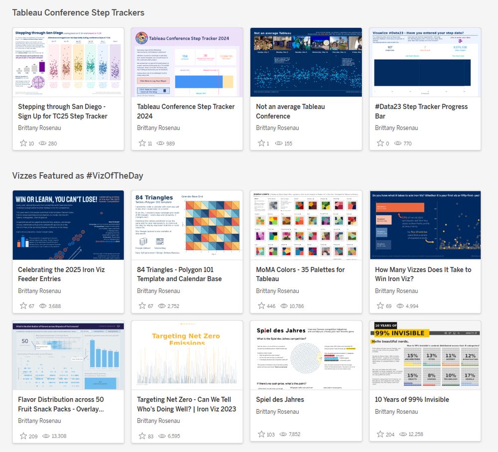 My Tableau Public Profile - Tableau Conference Step Trackers + Viz of the Day categories