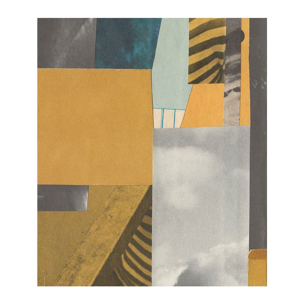 Abstract paper collage with golden yellow and greys 