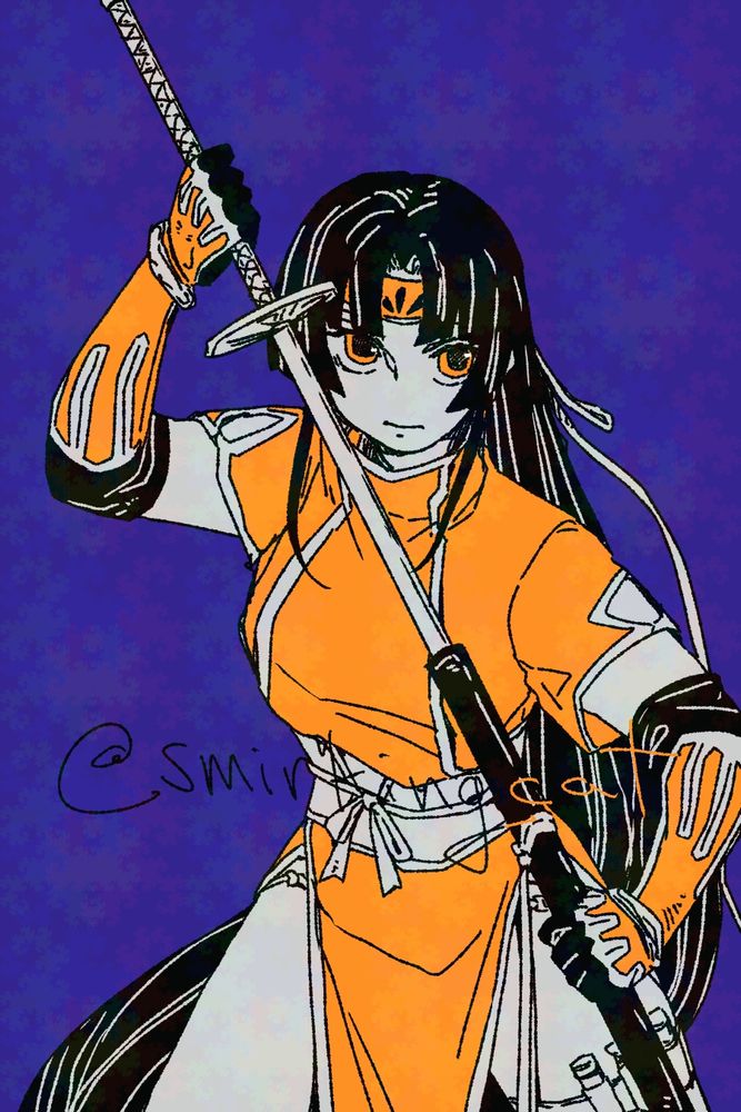 Fan art of Shuutai from Koihime Muso series, starting to unsheathe her long sword.